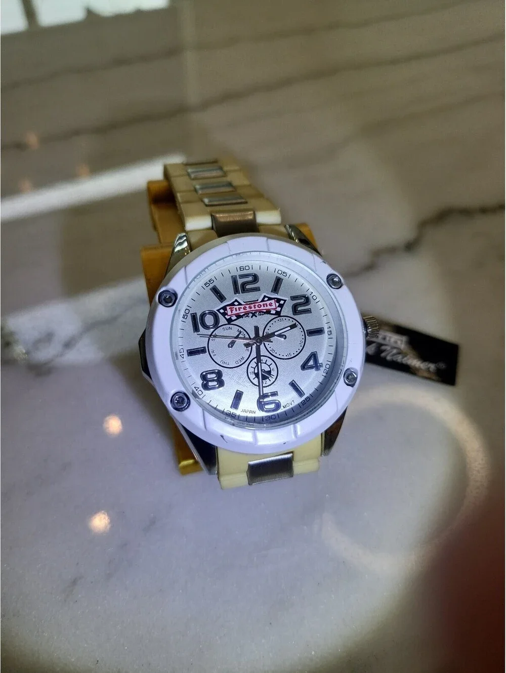 Men's Quartz Watch Working New Battery Automobilia 46mm Firestone Tires WorksNWT